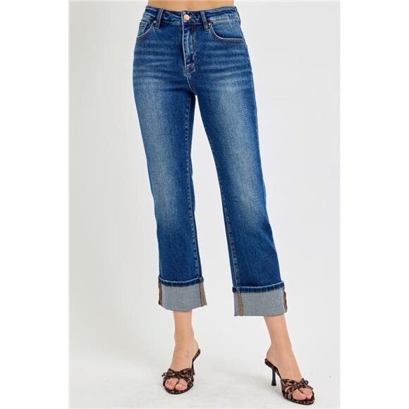 RISEN Full Size High Rise Ankle Straight Cuffed Jeans Plus Size - Picture 2 of 6